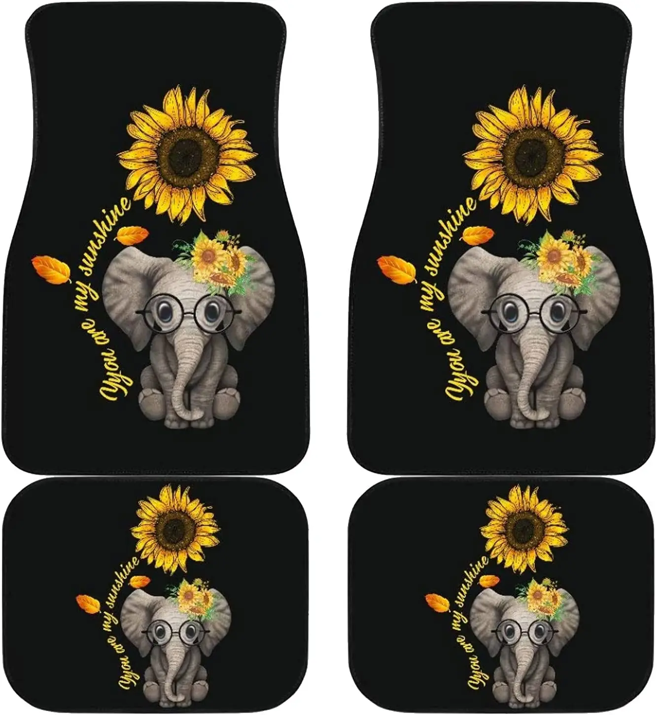 

ZFRXIGN Elephant Sunflower Car Floor Mat Carpet for Women 4 Pieces Anti-Slip Auto Car Front and Rear Liner Rug SUV Trunk Accesso