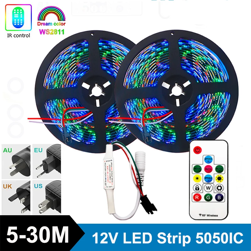 

Led Strip Lights Ws2811 Rgbic Light 220V Flexible Neon Lights Strips Smart Led Tape 12V 5050 Controller Christmas Decoration