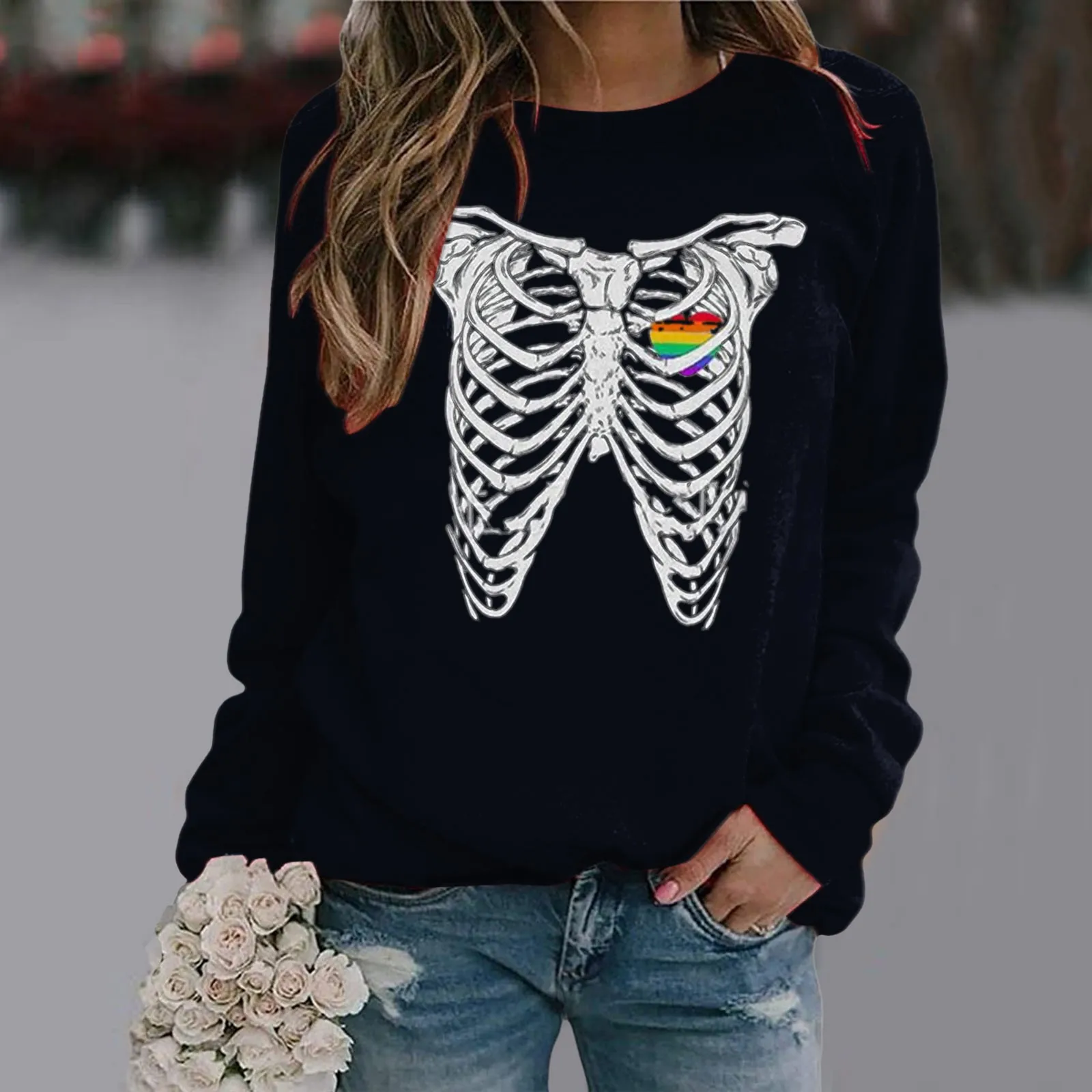 

Свитшот женский с круглым вырезом и 3D-принтом черепа, худи в стиле Хэллоуин, рубашка с графическим 3D-принтом, пуловер, Готическая блузка, топ,...