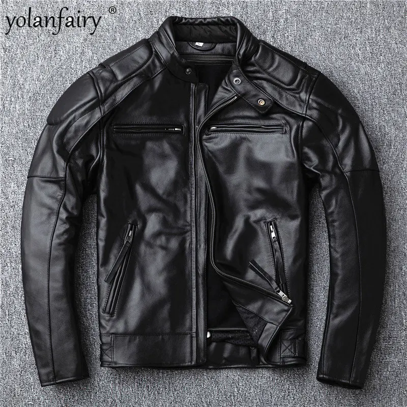 

Мужская мотоциклетная куртка из натуральной воловьей кожи, со съемной подкладкой