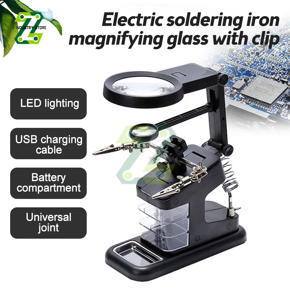 

Multi-functional Welding LED Magnifier 3X/4.5X/25X Magnifying Glass Clip Holder Clamp Helping Hand Soldering Repair Tool