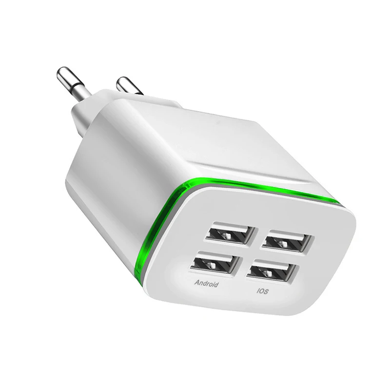 

4 Port USB Charger Adapter LED Lamp EU Plug Multi Port Travel Charger For iPhone 11 12 13 Samsung Xiaomi Redmi LG Google Huawei