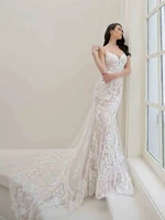 luojo boho wedding dress charming mermaid spaghetti straps appliques tea length bridal gown for women custom vestidos de novia