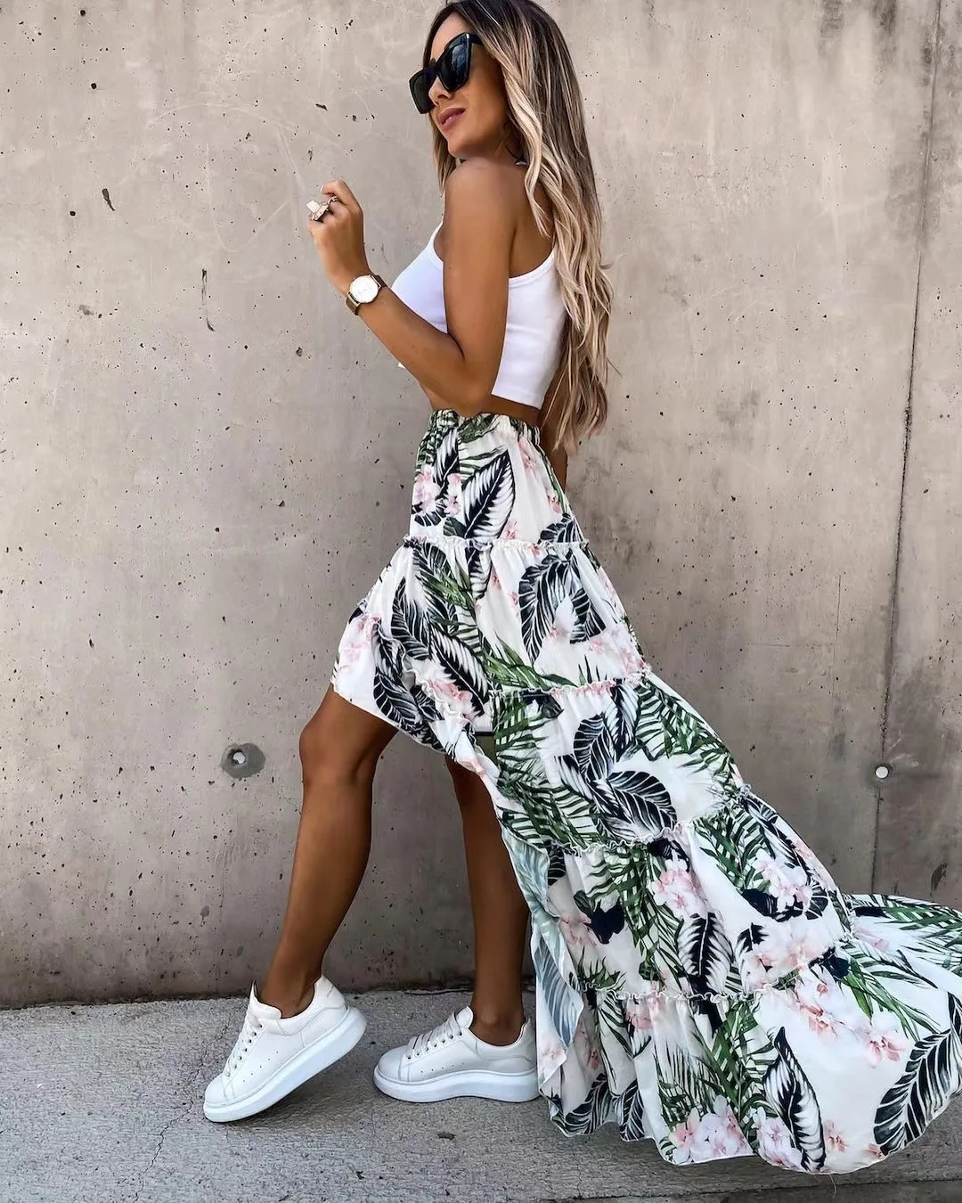 

Irregular Printed Temperament Flower Flowing Skirt 2022 Spring and Summer New