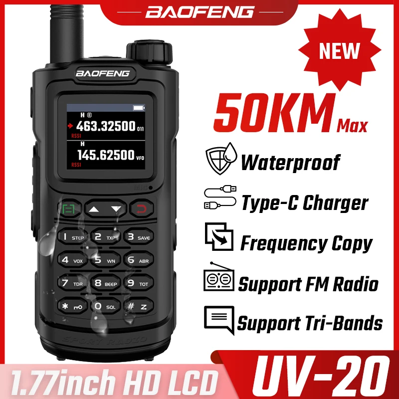 Baofeng Uv-20 Dual Band Potente Impermeabile Tipo C Ham Radio A Lungo Raggio Fm Caccia Copia Con Un Clic Walkie Talkie Radio Bidirezionale