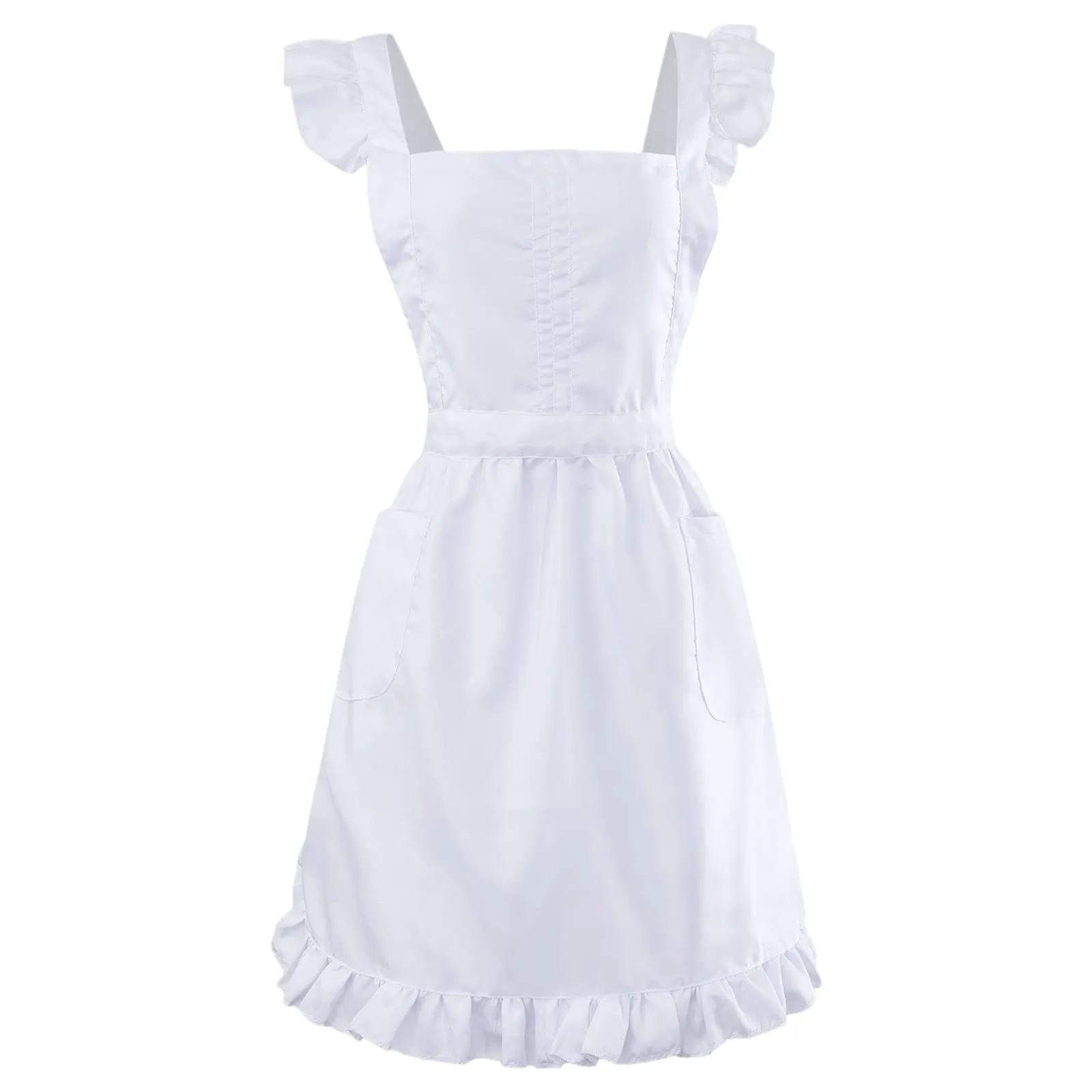 

Женский белый фартук в стиле ретро с оборками для девочек и карманами, регулируемый викторианский нагрудник для горничной, косплей, кухонный костюм для выпечки