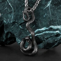 retro high quality long snake rattlesnake pendant unisex fashion animal 316l stainless steel pendant necklace gift jewelry