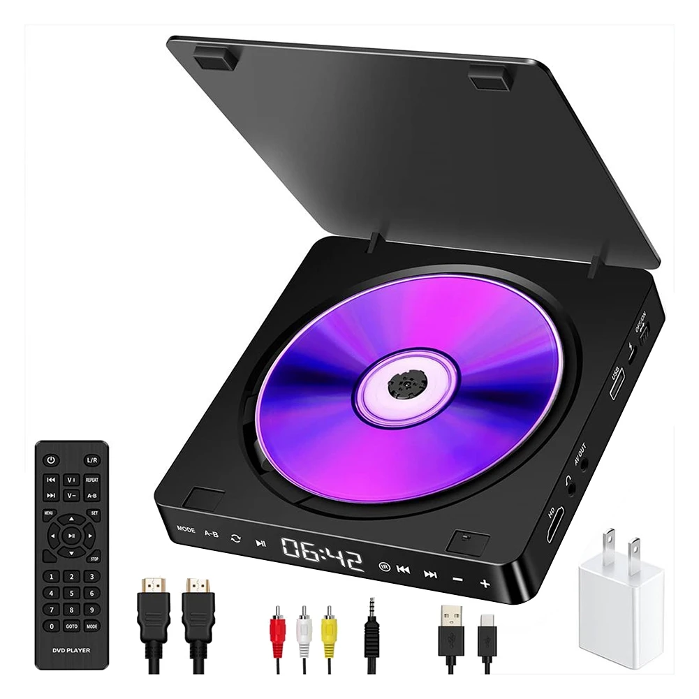 

Portable DVD/VCD Player Hifi Stereo Speakers 1080P Multifunction Mini Cd Player Walkman Audio Video Player-EU Plug