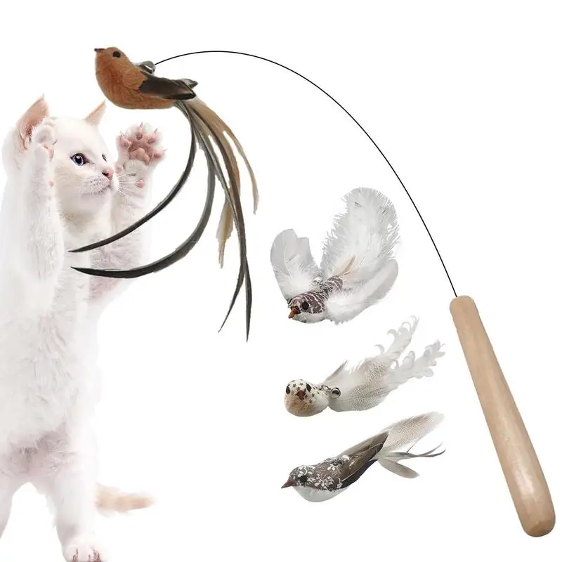 

Simulation Bird Interactive Cat Toy Funny Feather Bird With Bell Cat Stick Toy For Kitten Playing Teaser Wand Toy Cat Supplies