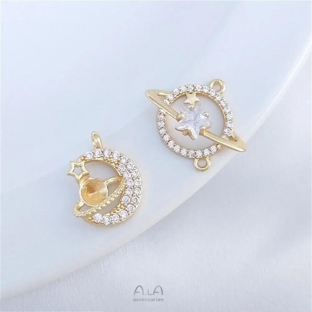 14 К золото инкрустированный циркон Солнце Луна Звезды Вселенная Планета