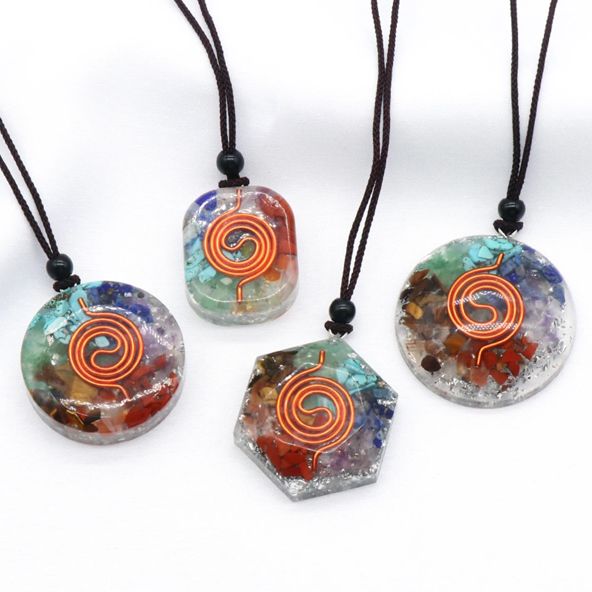 

Reiki Healing Natural Resin Pendant Colorful Mineral Jewelry 7 Chakra Resin Energy Beads Pendulum Amulet Necklace Gift