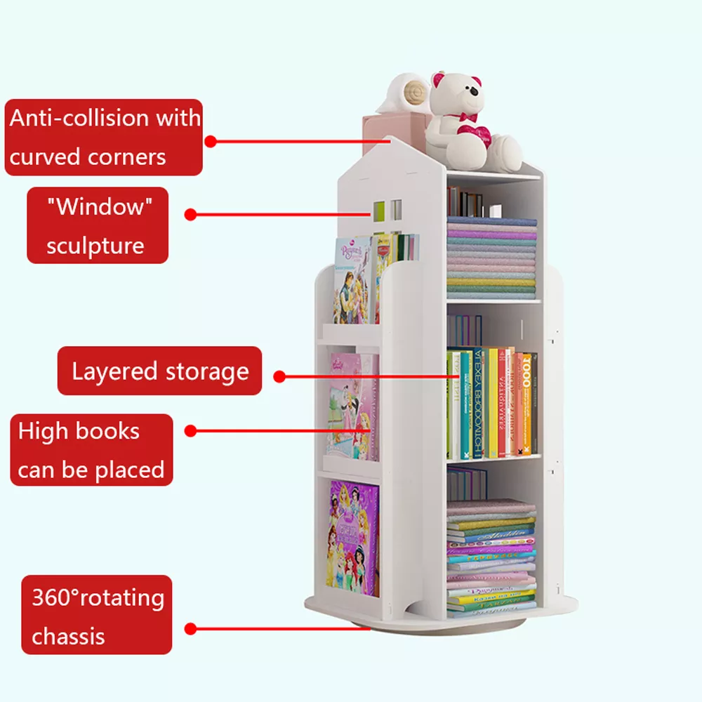 Children's Bookshelf 360° Rotating Magazine Picture Book Newspaper Rack Floor Simple Book Shelf For Home Bookcases Furniture