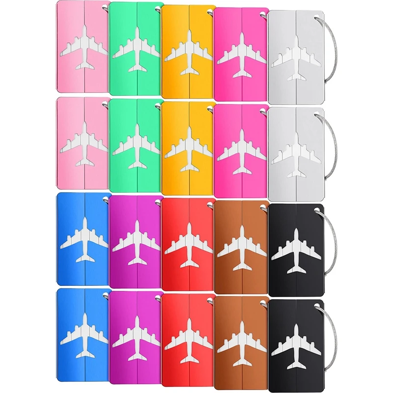

Hot 20 Pcs Metal Luggage Tags Aluminum Suitcase Labels Travel Bag Tags with Name ID Cards Colorful Baggage Tags Card Holders