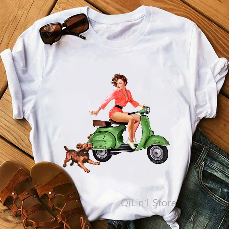 

Vintage Roman Holiday Audrey Hepburn Vespa Scooter Print Tee Shirt Femme Summer Top Female T-Shirt Women Graphic T Shirts Tshirt