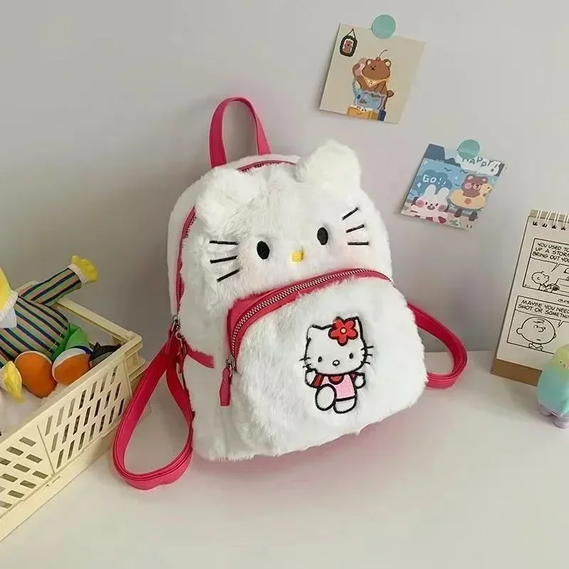 

HelloKitty Anime Kawaii Sanrio Plush Knapsack MyMelody Kuromi Cinnamoroll New Cute Lolita Mini Girl Student Bag Birthday Gift