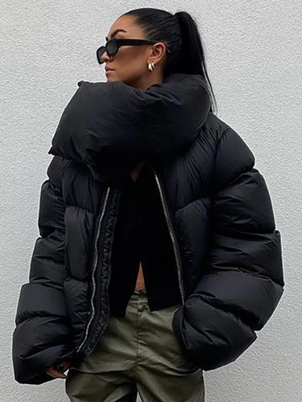 

Warm Padded Jacket Women Winter 2022 New Zipper Thick Turtleneck Solid Color Coat Fashion Street Style Outerwear Female Quanlity