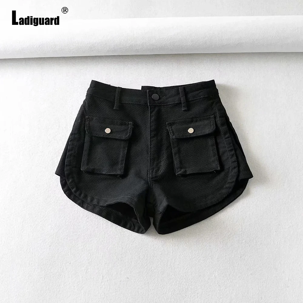 Ladiguard 2022 New Stand Pocket denim shorts Women Solid Fashion Short Jeans Slim Panties Female Vintage Button Fly hotpants