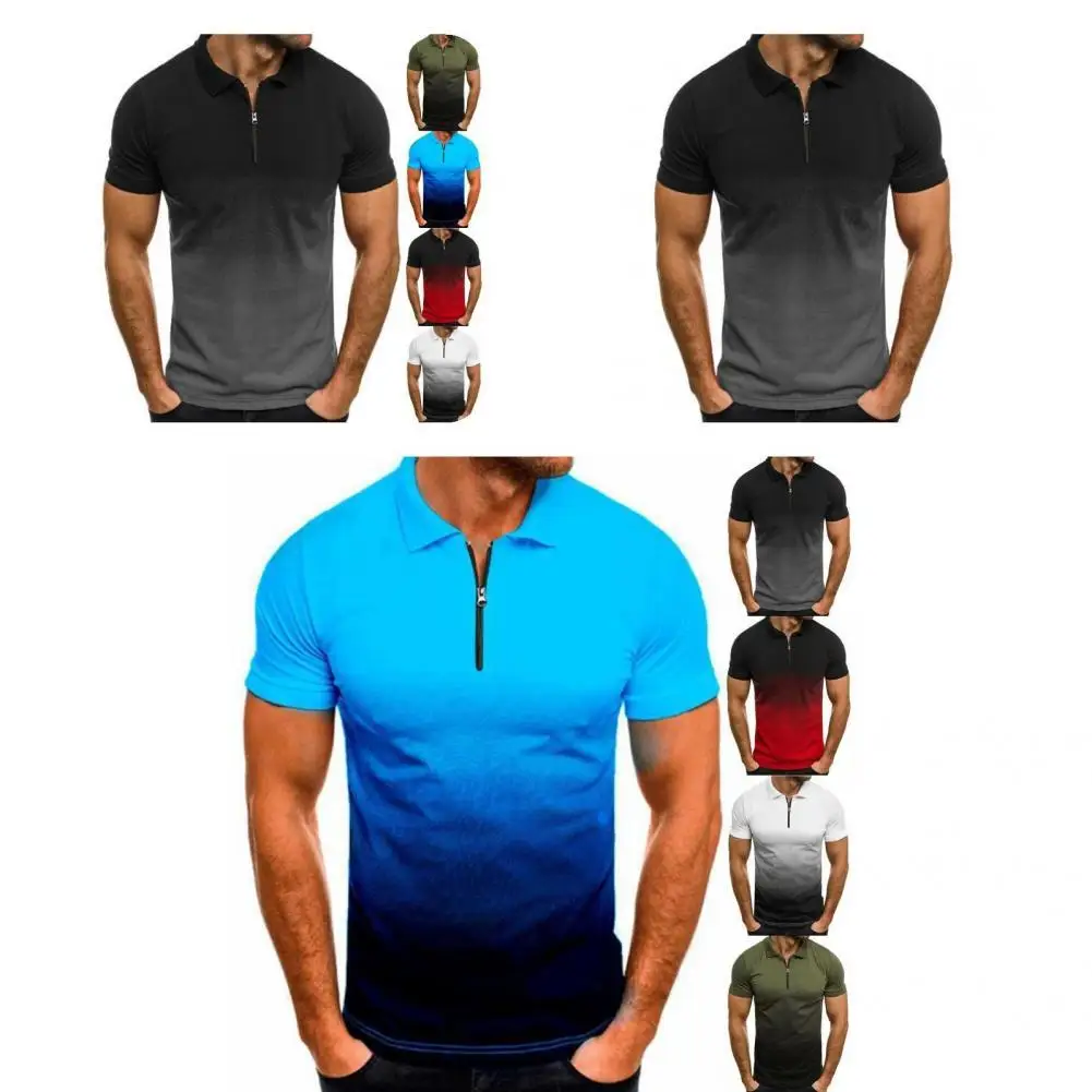 

Classic Men Top Stretchy 3D Cutting Simple Slim Zipper Neck Work Pullover Top