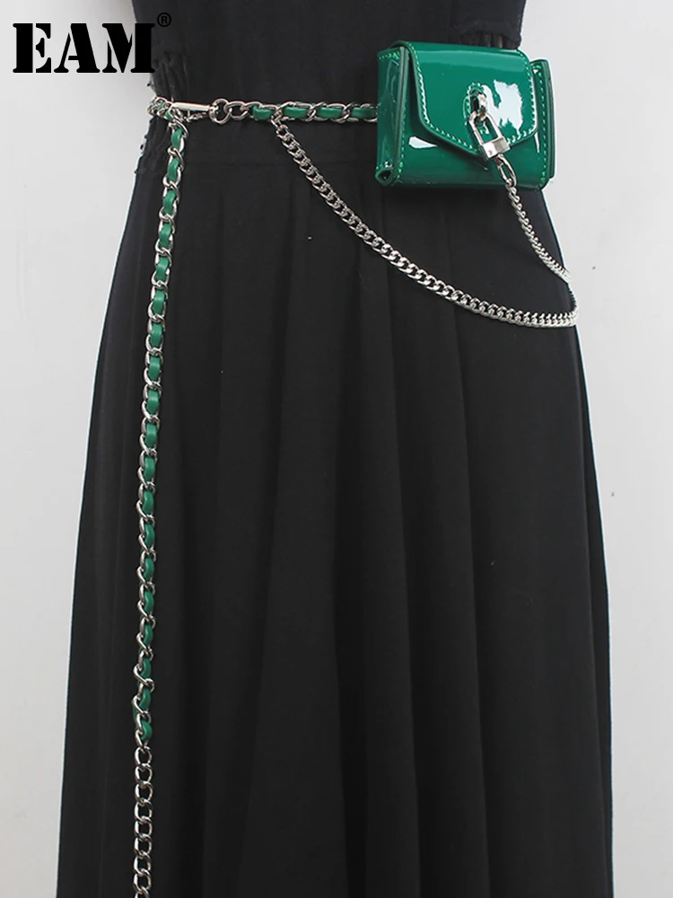 

[EAM] Pu Leather Black Metal Chain Mini-bag Long Belt Personality Women New Fashion Tide All-match Spring Autumn 2023 1DE6683
