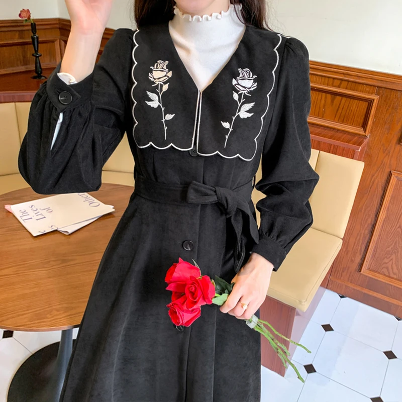 

Korean One-Piece Dress French Rose Embroidery V-neck Blazer Dress Women Slim Elegant Party Dress 2022 Women Fashion Clothing New