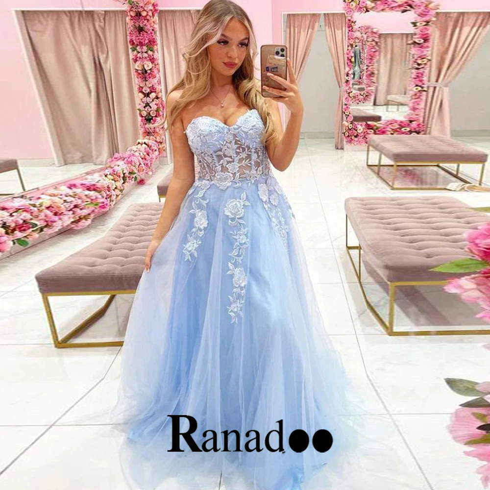 

Ranadoo Sweetheart A Line Evening Dresses For Wedding Illusion Zipper Tulle Floor Length Sleeveless Robe De Ball Stretch