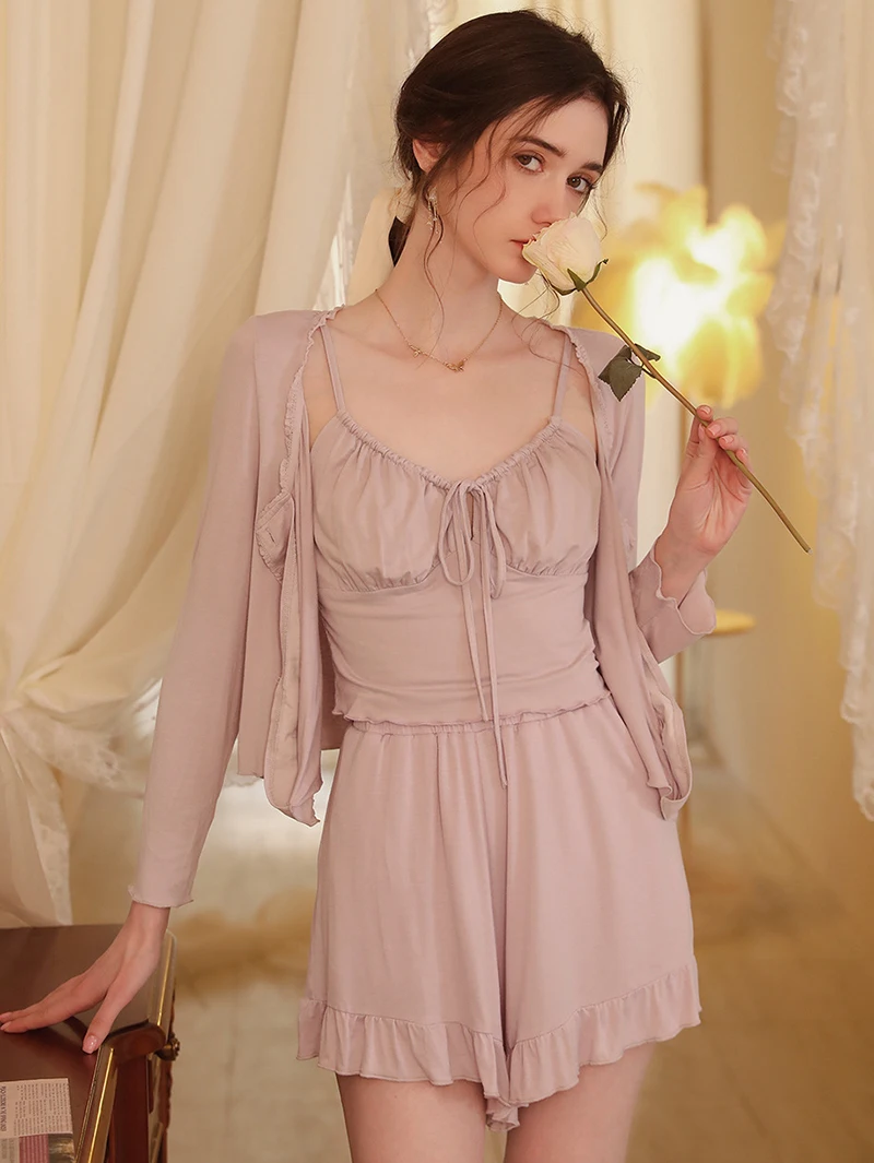 Пижама женская хлопковая кружевная одежда для сна во французском стиле комплект