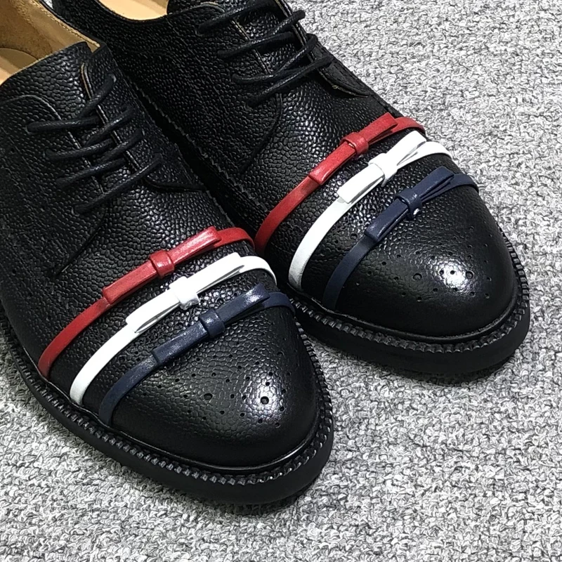 TB THOM Women's Shoes 2023 Korean Fashion Genuine Leather Shoes RWB Stripes Ribbons Female Sneakers  Formal Office Lady Shoes