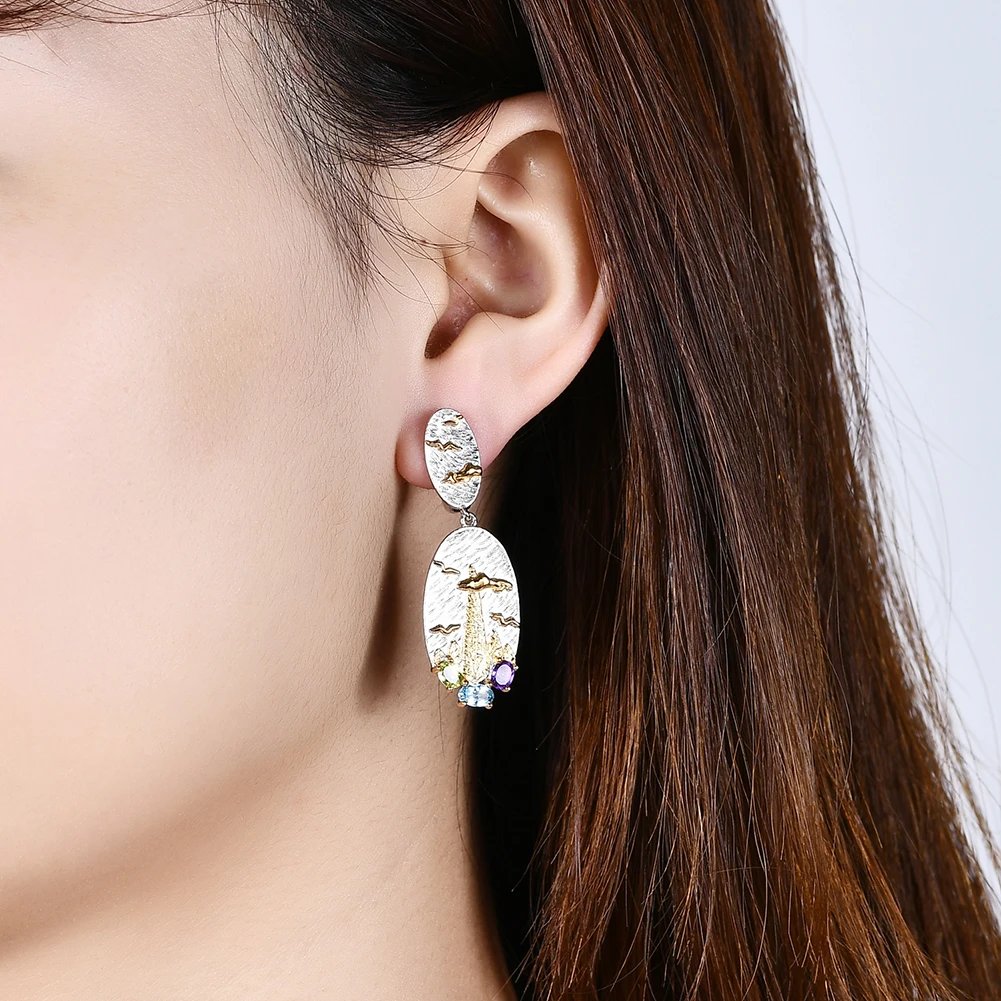 GEM'S BEAUTY серьги из горной породы для женщин настоящие ювелирные изделия серебра
