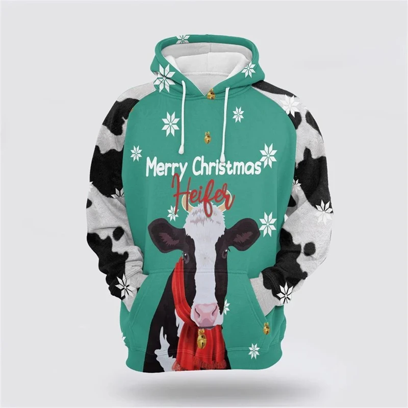 3d Print Cow Graphic Hoodies Men Women Autumn Fashion Sweatshirts Pullovers Christmas Pattern Tops Personality Oversize Clothes
