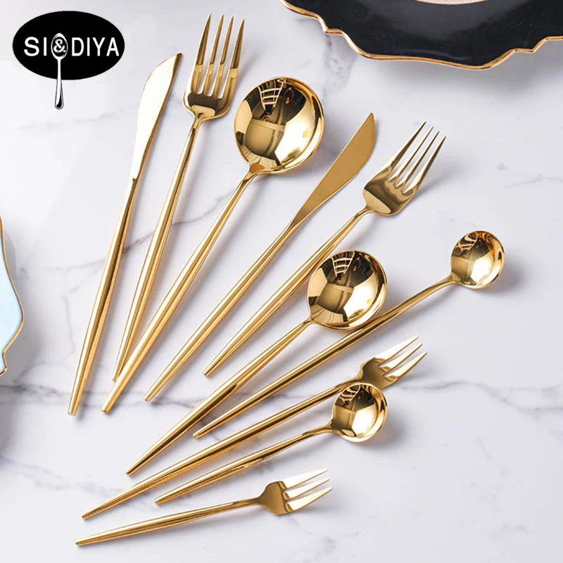 

Gold Cutlery Set Forks Spoons Knives Tableware Steel Cutlery Set Stainless Steel Dinnerware Set Chopstick Spoon Knife Fork