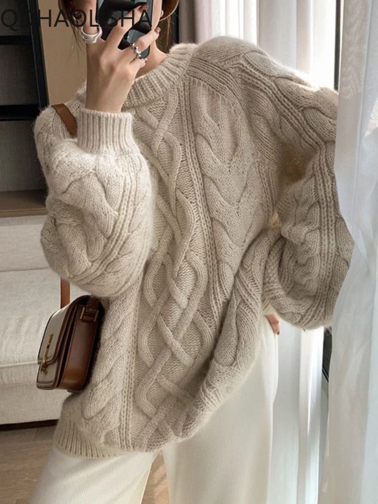 

Women's Sweater Autumn Winter 2023 New In Korean Fashion Long Sleeve Top Knitwears Pullovers High Collar Thickening Sweaters