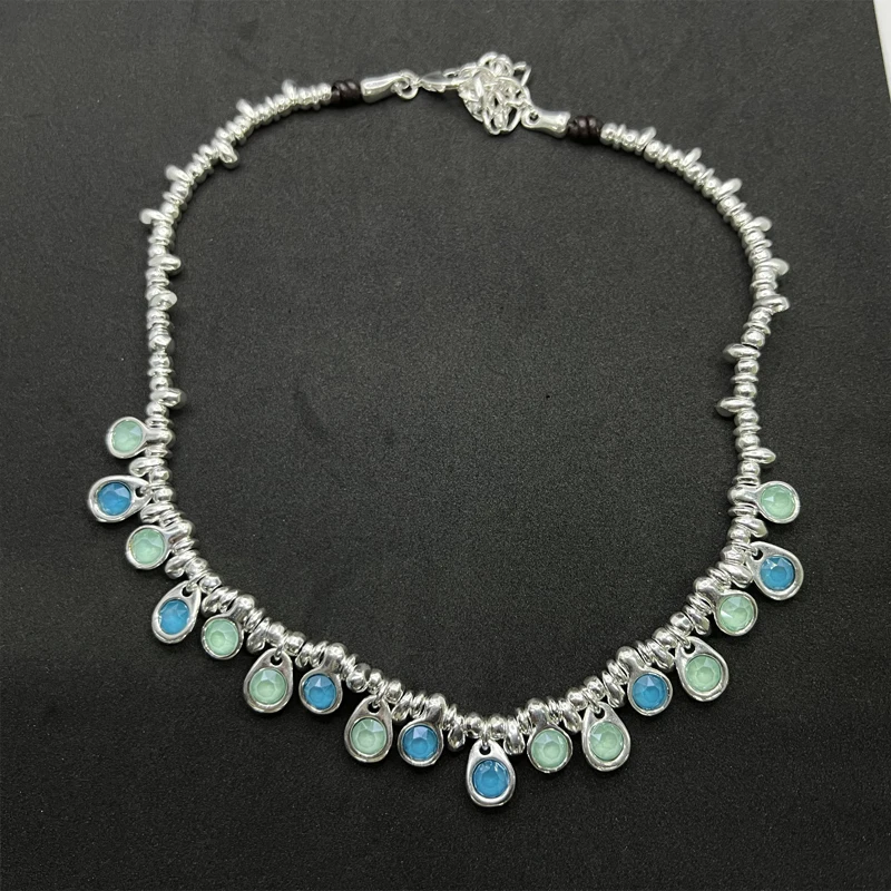 

UNO-XL High-quality Necklace Generous Personality Inlaid Blue Green Natural Stone Silver Necklace Enhances Temperament