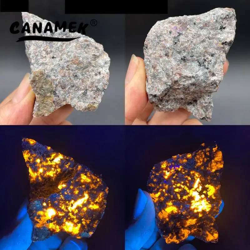 

Natural Flame Fire Stone Syenite Containing Fluorescent Sodalite Mineral Rough Crystal Long-wave UV Collection Specimens Decor