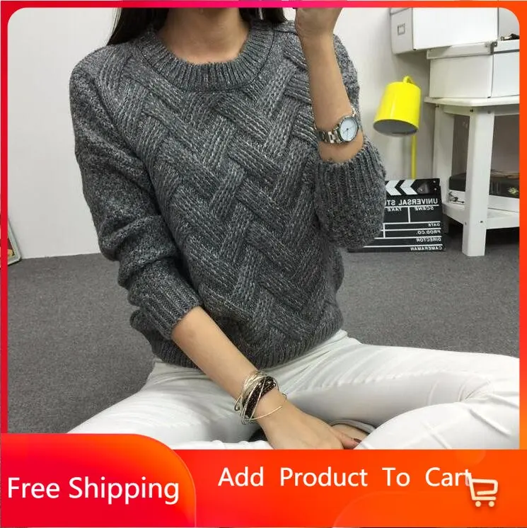 

Winter O-neck Women's Sweater Jersey Woman Mohair Knitted Twisted Thick Warm Lady's Pullover College Jumper Women Pink Gray