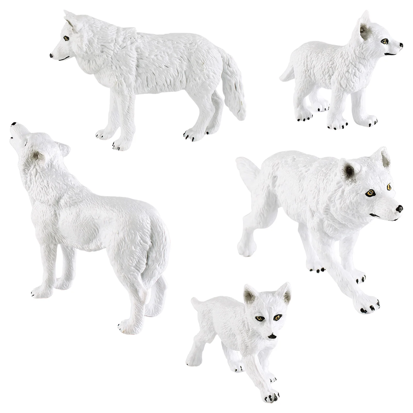 

5 Pieces Wolf Toy Figurines Set Highland Animal Figurines Arctic Wolf Family Miniature Toys Preschool Educational Playset For