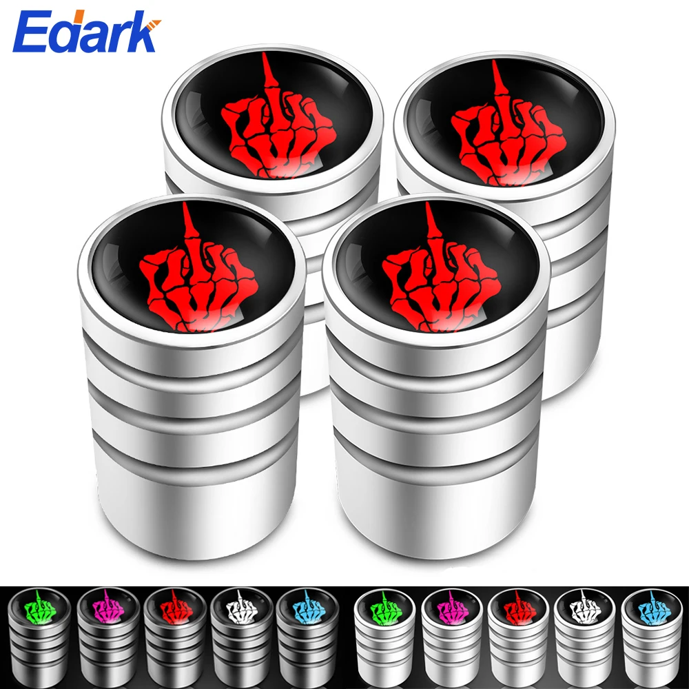 4Pcs/Set Electroplated Skull Middle Finger Styling Logo Car Wheel Tire Valve Caps Covers Universal Tire Valve Core Caps New