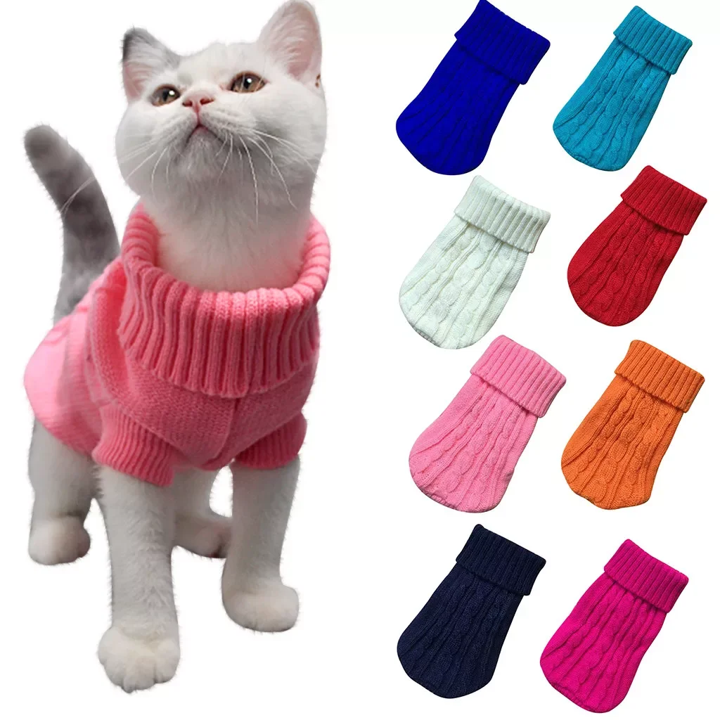 

2023New Warm Cat Knitted Sweater For Dog Clothes Solid Color Jumper Puppy Pet Cat Sweater Pullover Shirt Kitten Coat For Small D