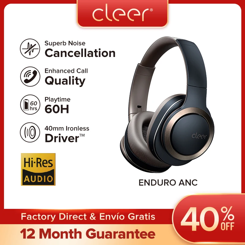 

Cleer Enduro ANC High-Tec Noise Canceling Headphone 60 Hour Battery, Ambient Sound Levels, Hi-Res Bluetooth Headset