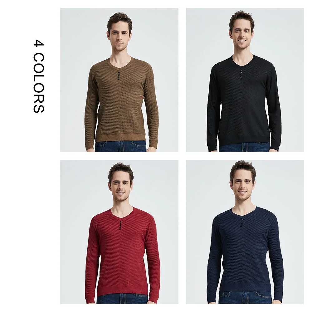 2023 NEW Sweater Men Casual V-Neck Pullover Shirt Autumn Winter Slim Fit Long Sleeve Mens Sweaters Knitted Cotton Pull Homme Top