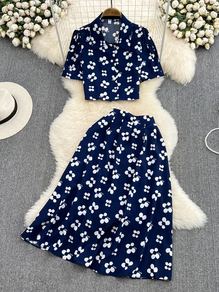 Летний женский костюм из двух предметов с принтом винтажный однобортный топ