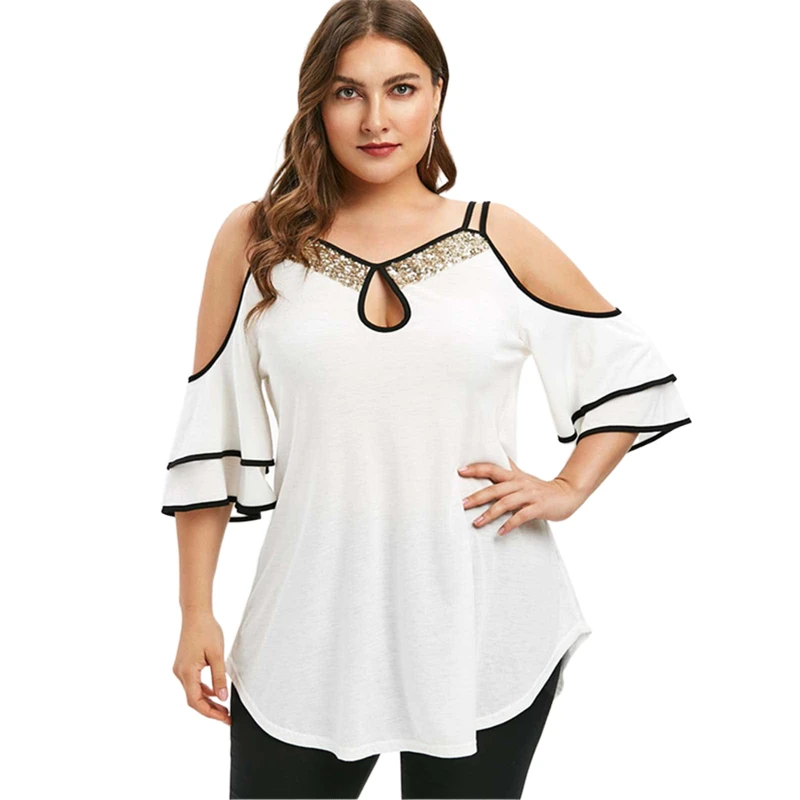 Свободная Женская туника-топ, уличная одежда, Свободная объемная футболка с открытыми плечами, женская одежда большого размера 4XL, женская одежда
