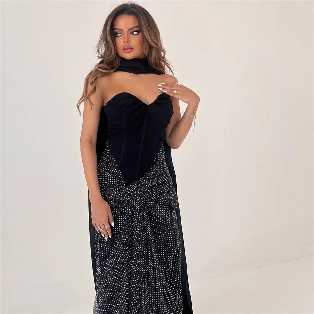 Изысканное коктейльное платье Jiayiigong без бретелек из шифона с пайетками по