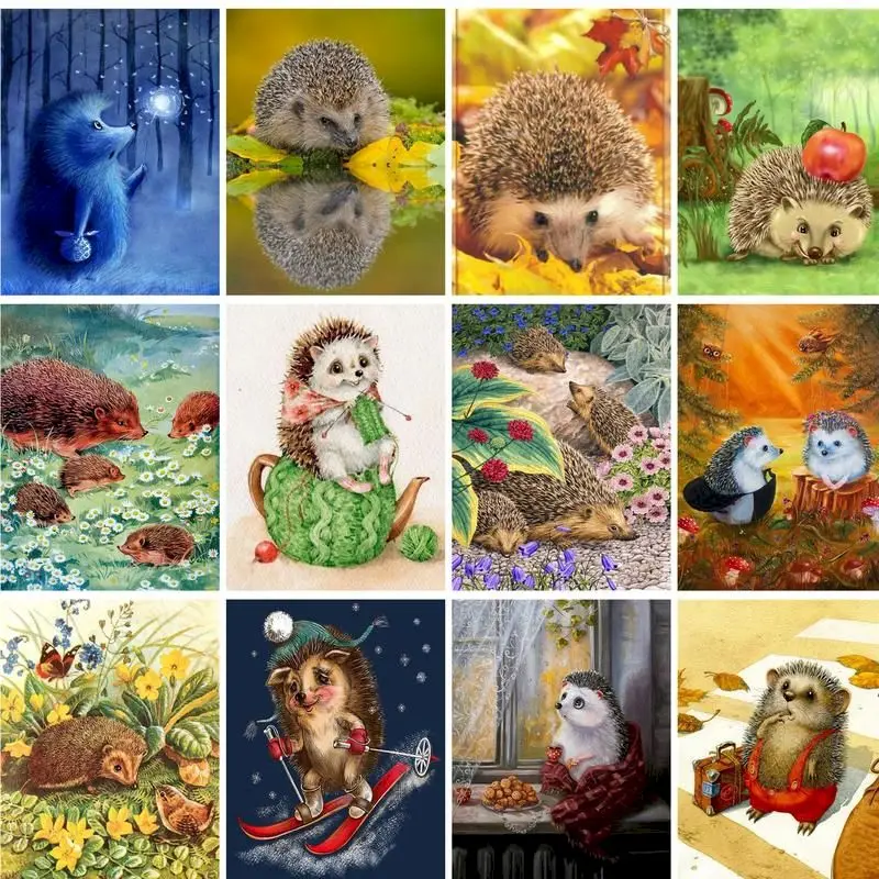 

GATYZTORY Oil Painting By Numbers Animals DIY Hand Painted Wall Art For Adults Coloring By Numbers Hedgehog Gift Home Decor