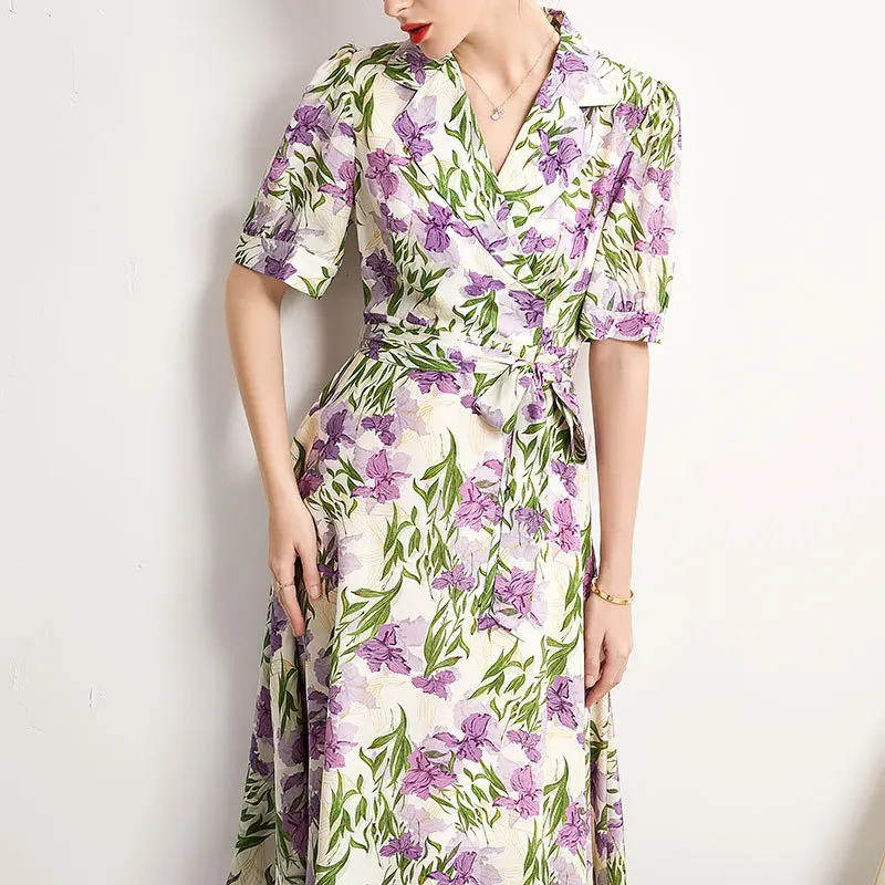 

Женское Элегантное Шелковое Платье, воротник с надрезами OL, пышные рукава, облегающее платье на шнуровке с талией, платья из шелка тутового дерева, элегантные