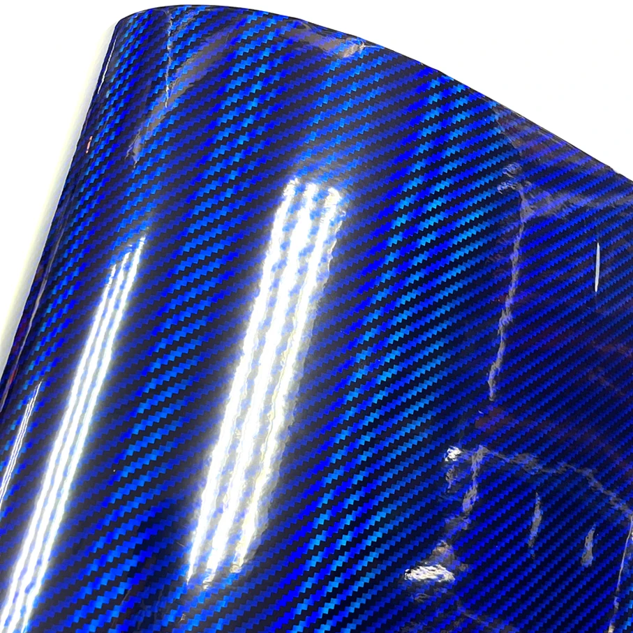 Голографическая синяя углеродная виниловая пленка с высоким блеском 50x600 см, автомобильная пленка «сделай сам», легко устанавливается, не требует беспорядка