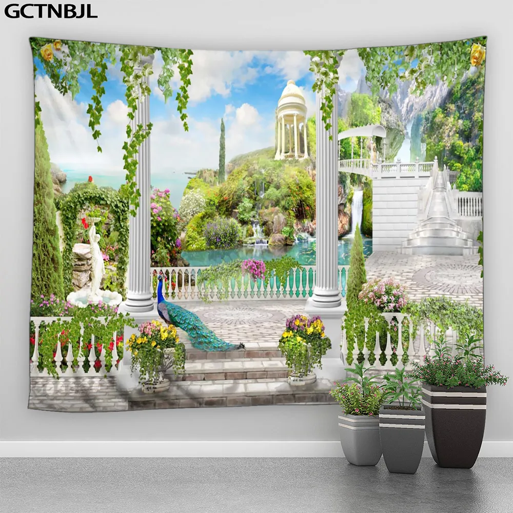 

Europe Garden Landscape Tapestry Wall Hanging Lake Roman Building Ocean Scenery Home Living Room Restaurant Decor Wall Tapestry