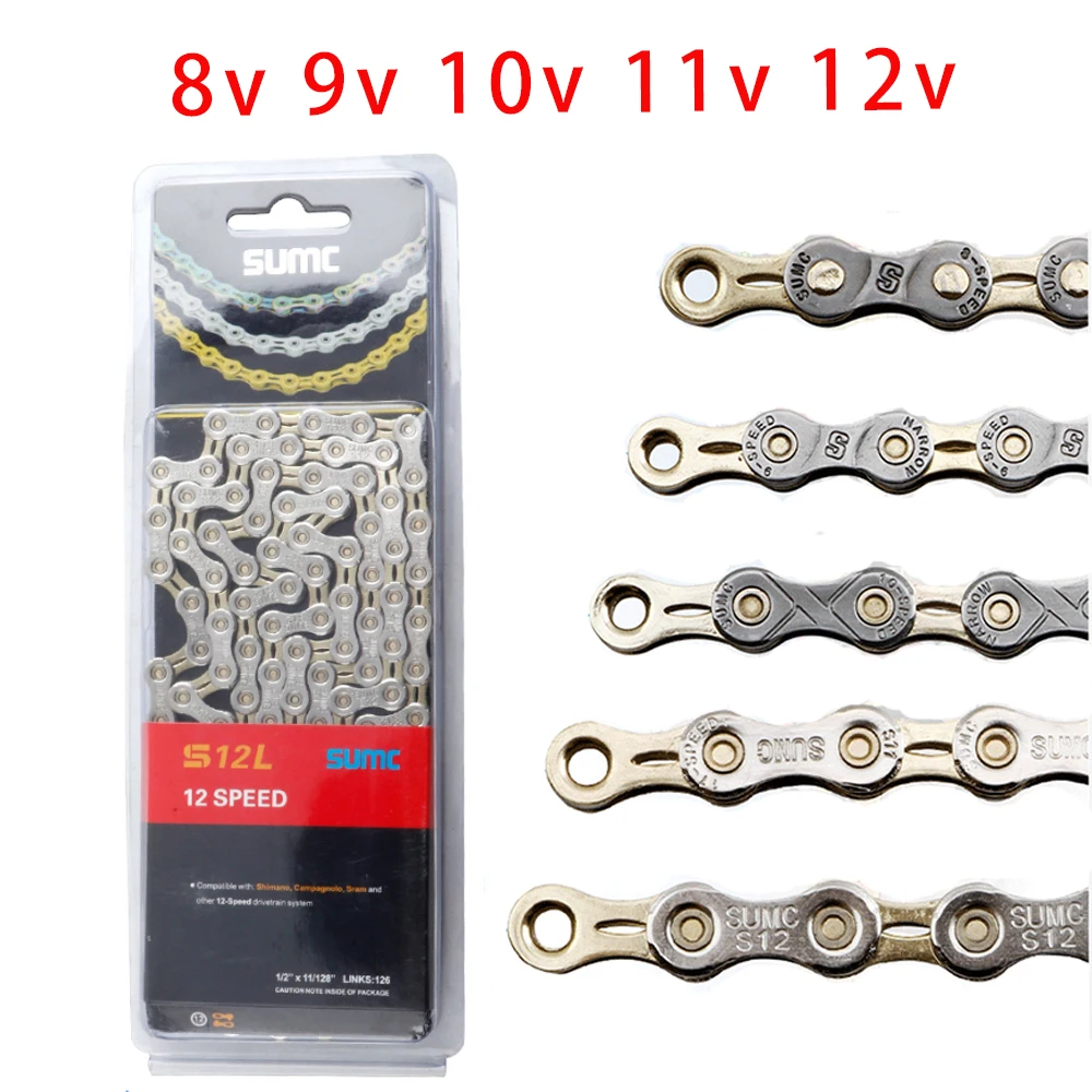 

Sumc Bike Chain 8/9/10/11/12 Speed MTB Road Bike Chain Compatible with SRAM SHIMANO 12V Chain 126L 12 Speed Bicycle Chain