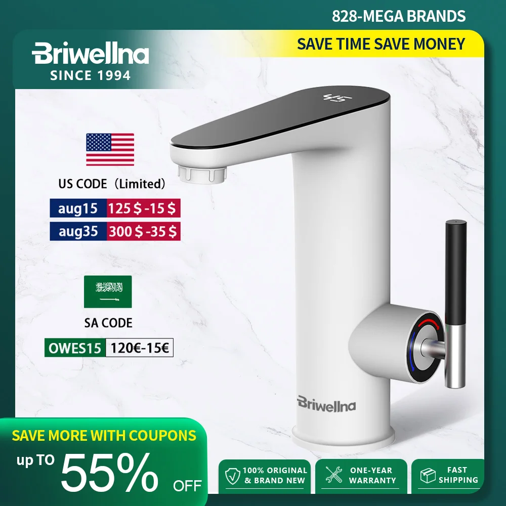 Briwellna Electric Water Heater 220V Kitchen Faucet Tankless Geysers Faucet Heater Heating Tap Instantaneous Heaters Robinet