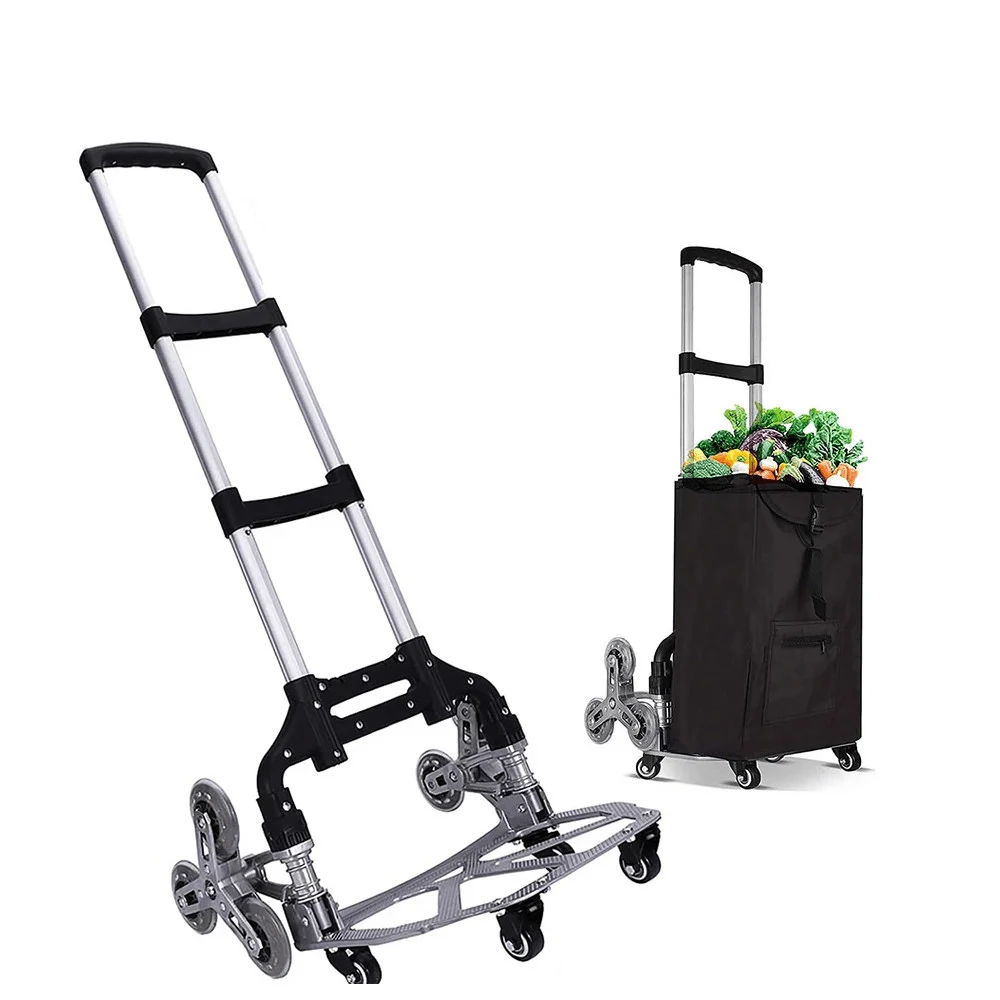 

2022 All Terrain Stair Climbing Cart Hand Truck with Bungee Cord Folding Trolley for Upstairs Cargo with Bag 6 Crystal Wheels