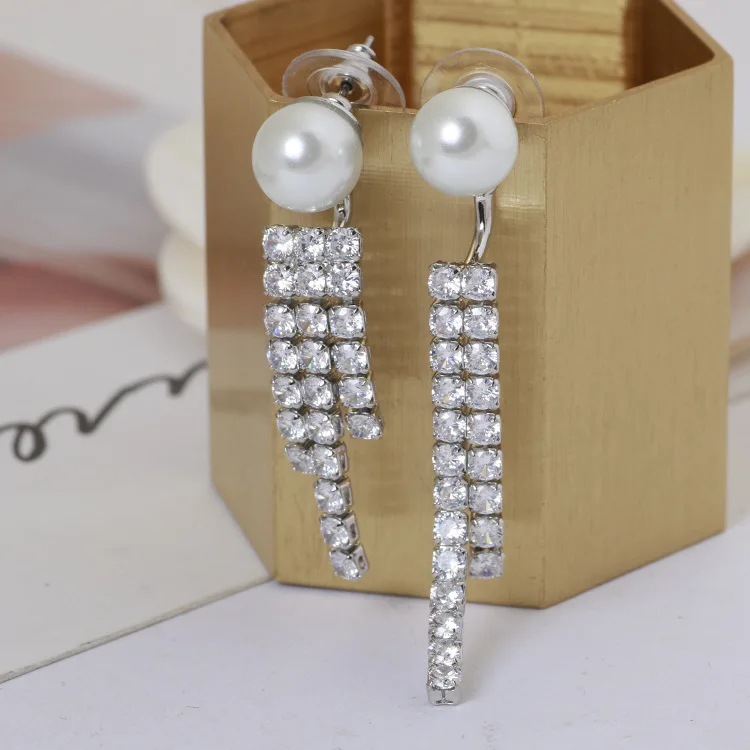 

Zircon Tassel Pearl Asymmetric Detachable Dual-use Stud Earrings for Girls